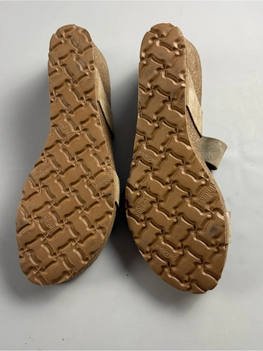 Yokono Beige Suede Platform Slide Sandals Cork Wedge Women’s 9 Boho Granola